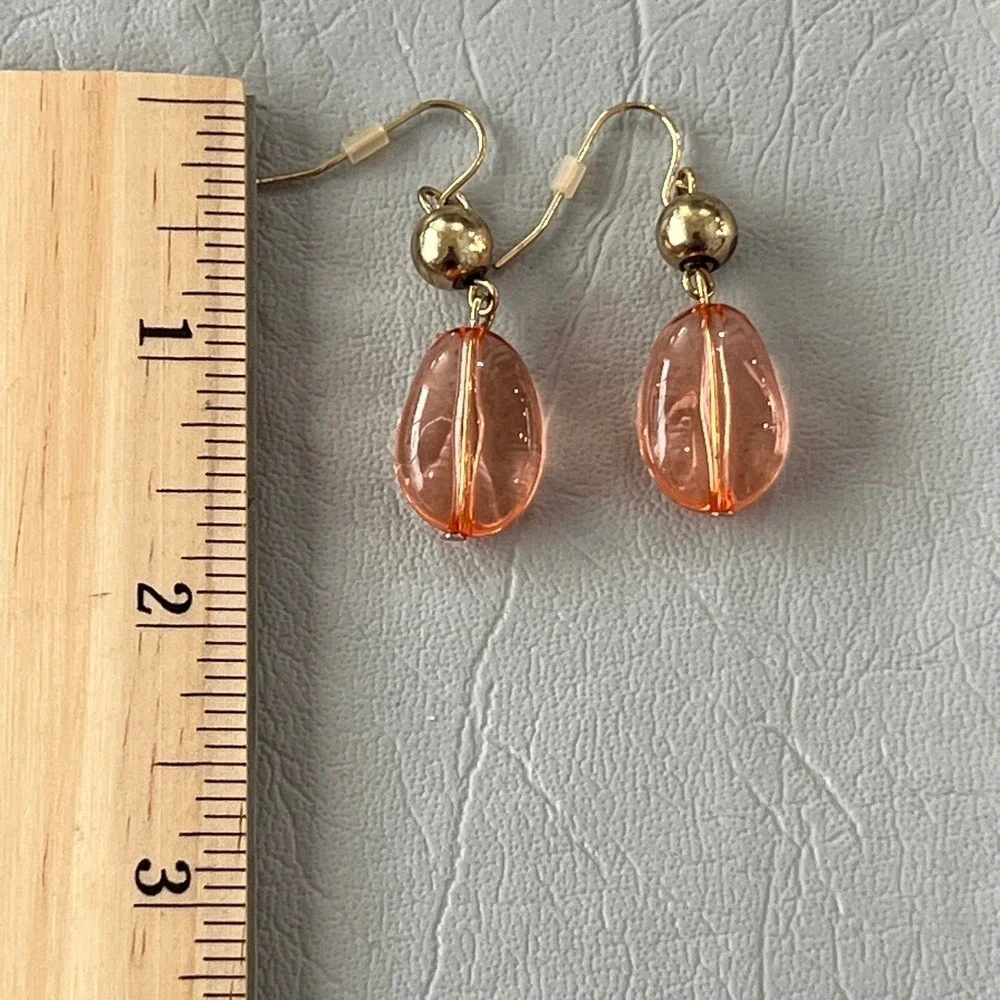 Pink Acrylic Stone Dangle Earrings Hook Wire‎ Drop